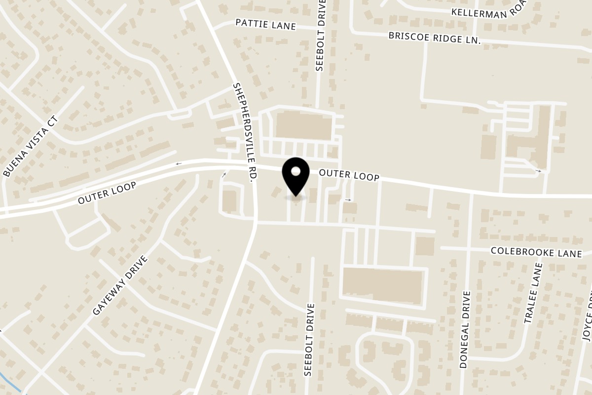 Map showing the location of Home Run Burger Outerloop on 5608 Outer Loop in Louisville
